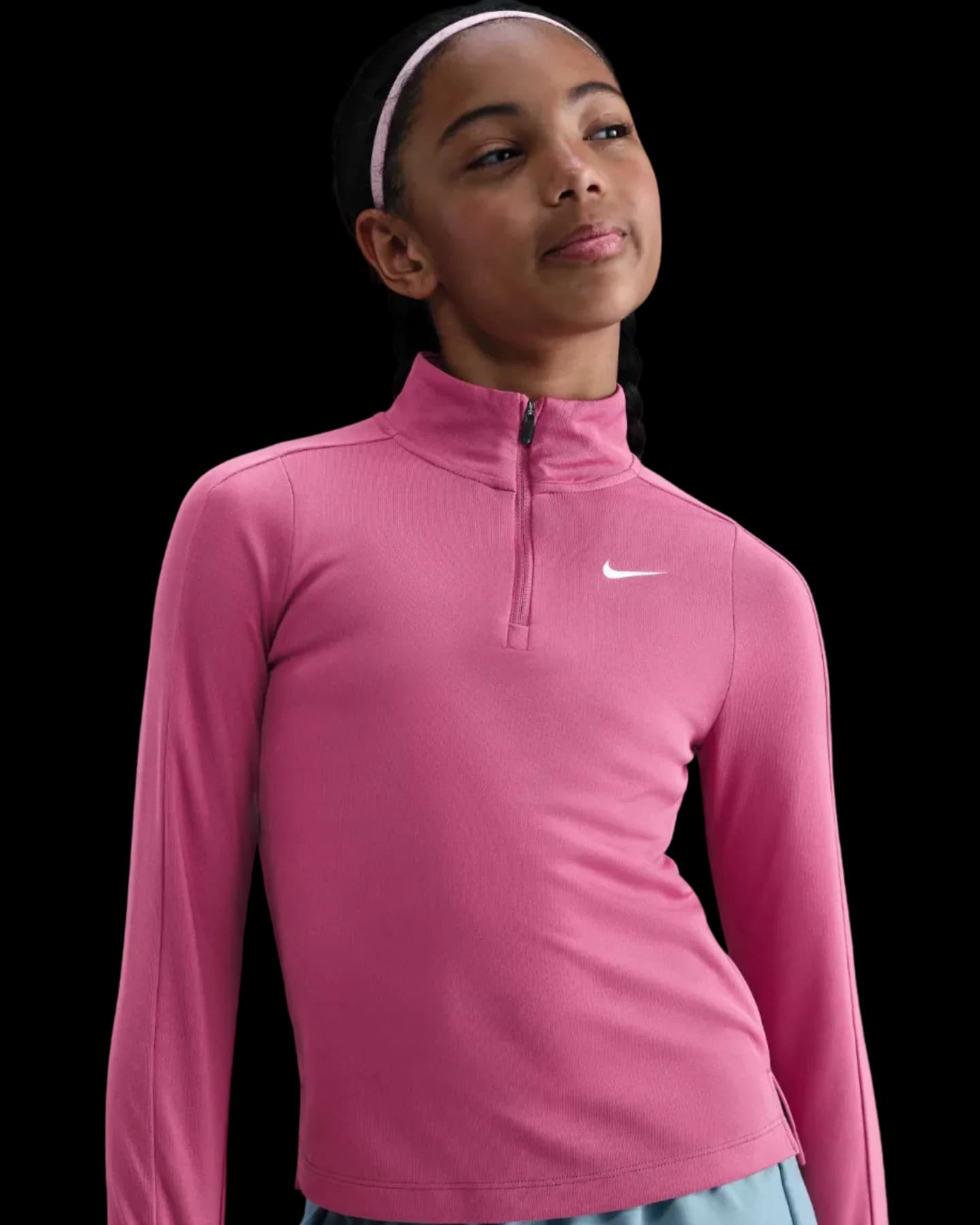 تیشرت رانینگ دخترانه Nike Dri-FIT | آستین بلند و نیم‌زیپ | زیتون کمپ