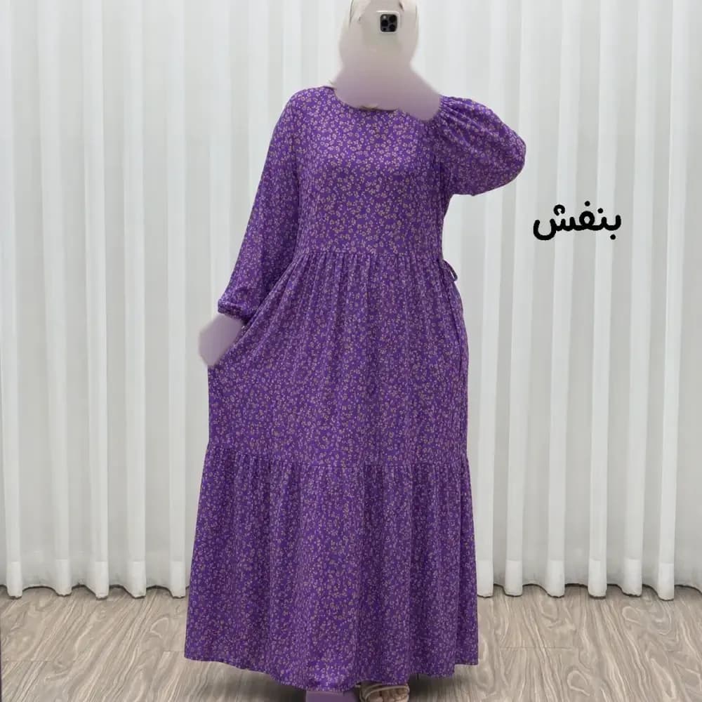 پیراهن ساحلی زنانه مدل ترلان نخی فری سایز کمر بنددار — تصویر ۳
