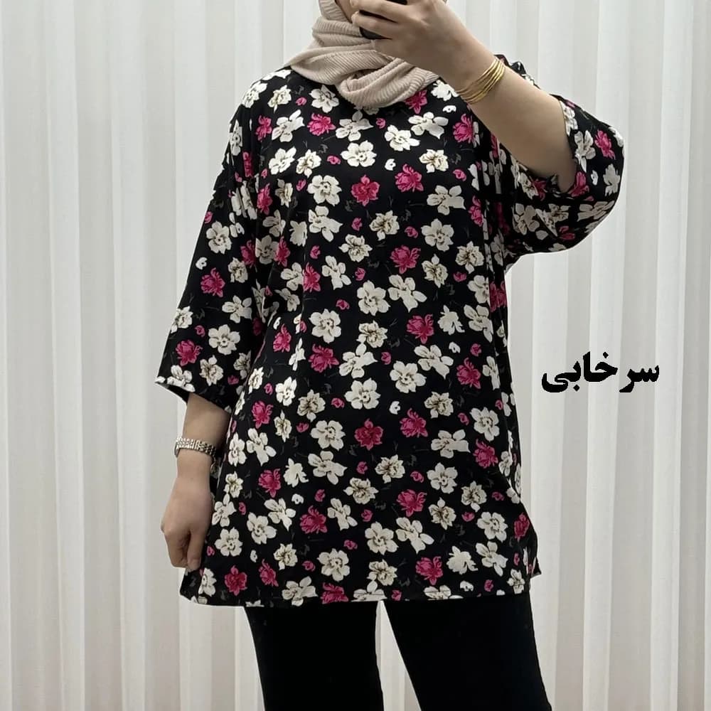 بلوز نخی زنانه بابونه فری سایز تا 52 کد 1731 تنخور راحت چهارفصل کمربنددار — تصویر ۲