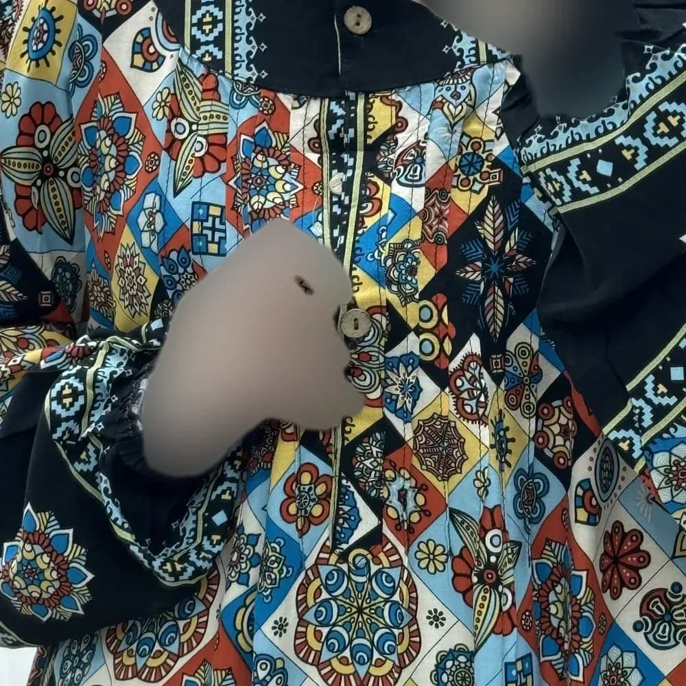 تونیک نخی زنانه سایز بزرگ مدل ستاره کوچک دکمه دار — تصویر ۵