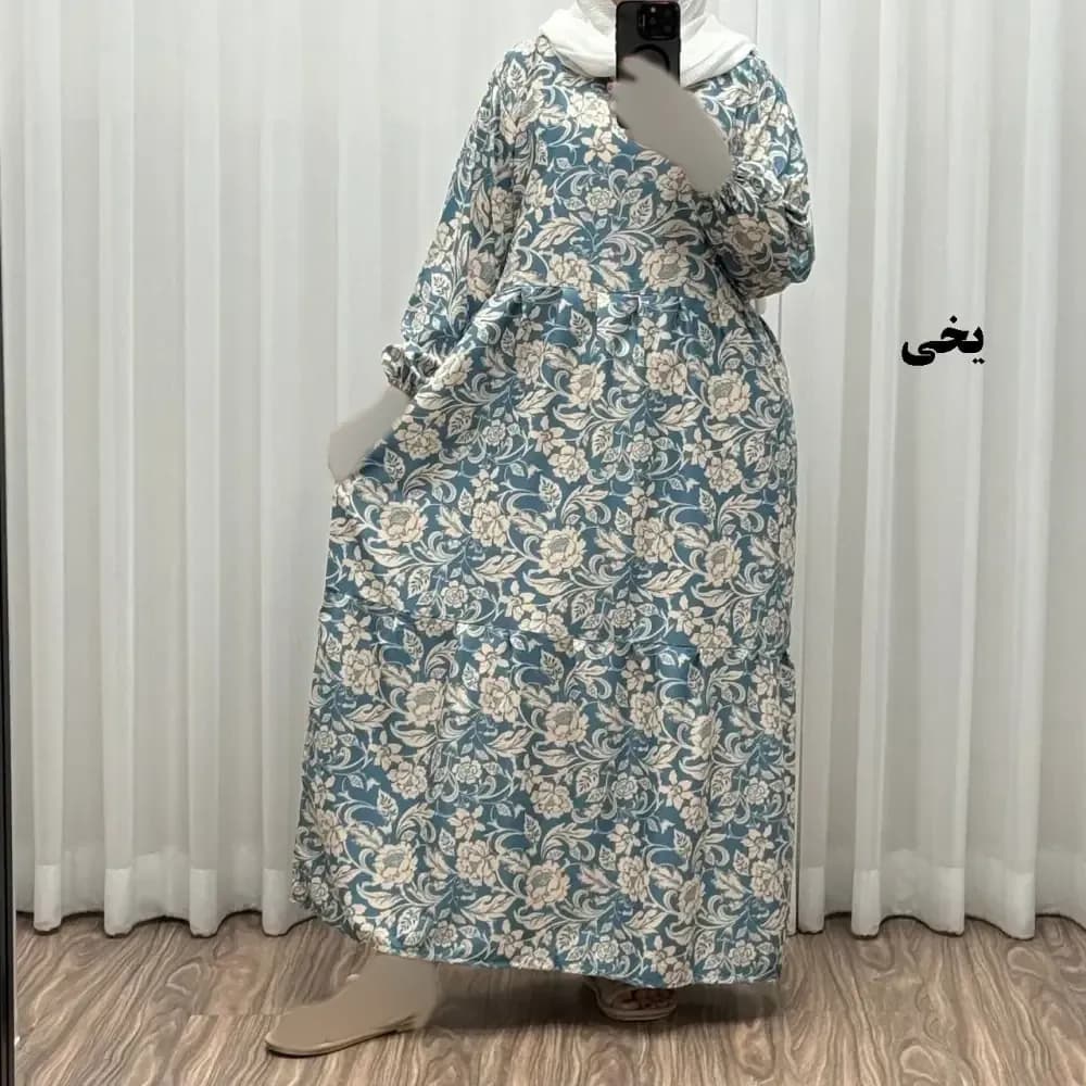 پیراهن فلور بوگاتی فری سایز تا 48 بنددار چهارفصل شیک و راحت بدون آبرفت و رنگ رفت — تصویر ۴