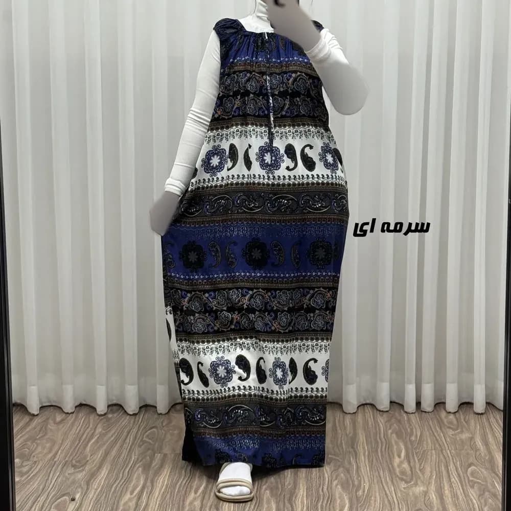 پیراهن ماکسی نخی زنانه آستین حلقه ای فری سایز مناسب تا سایز 52 — تصویر ۳