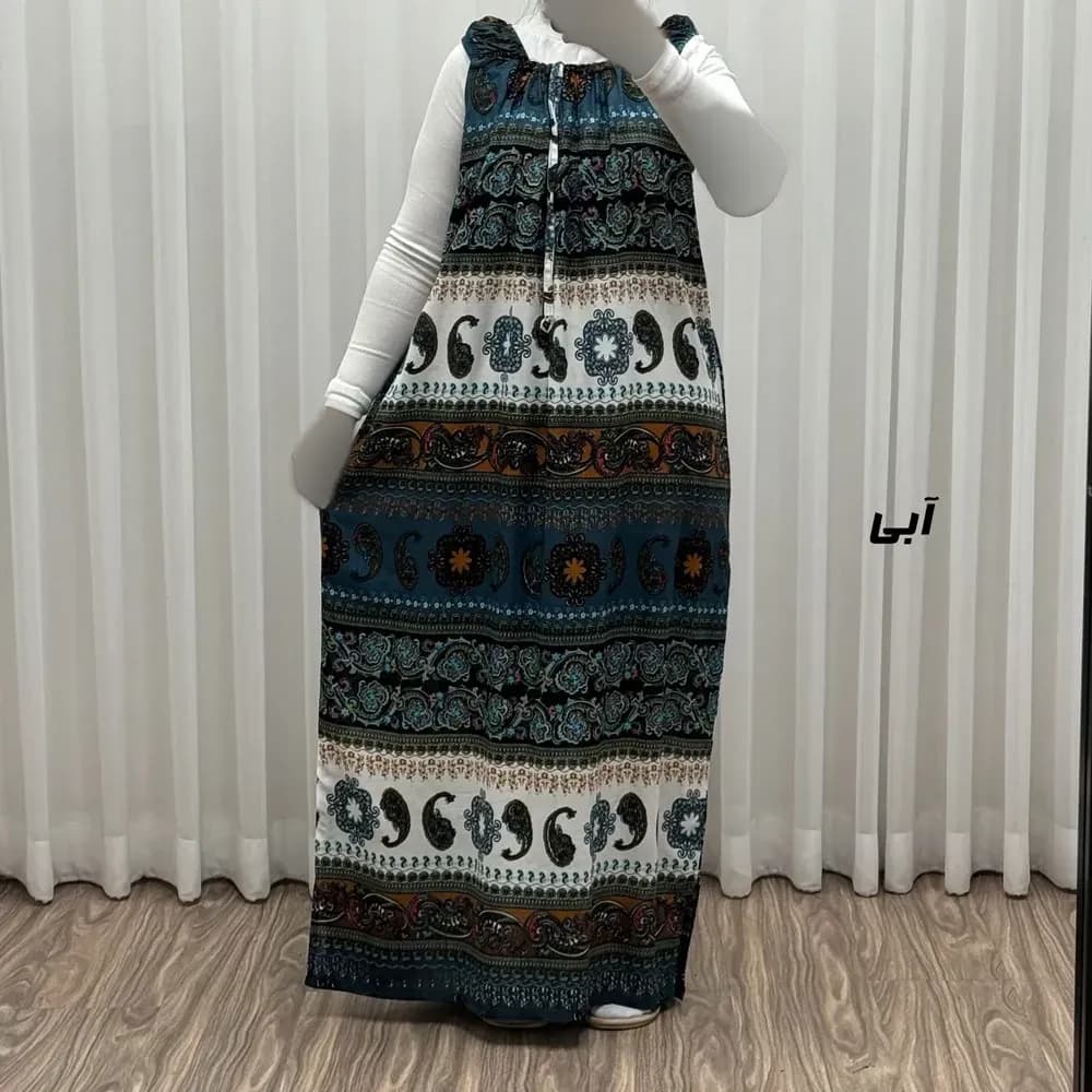 پیراهن ماکسی نخی زنانه آستین حلقه ای فری سایز مناسب تا سایز 52 — تصویر ۲