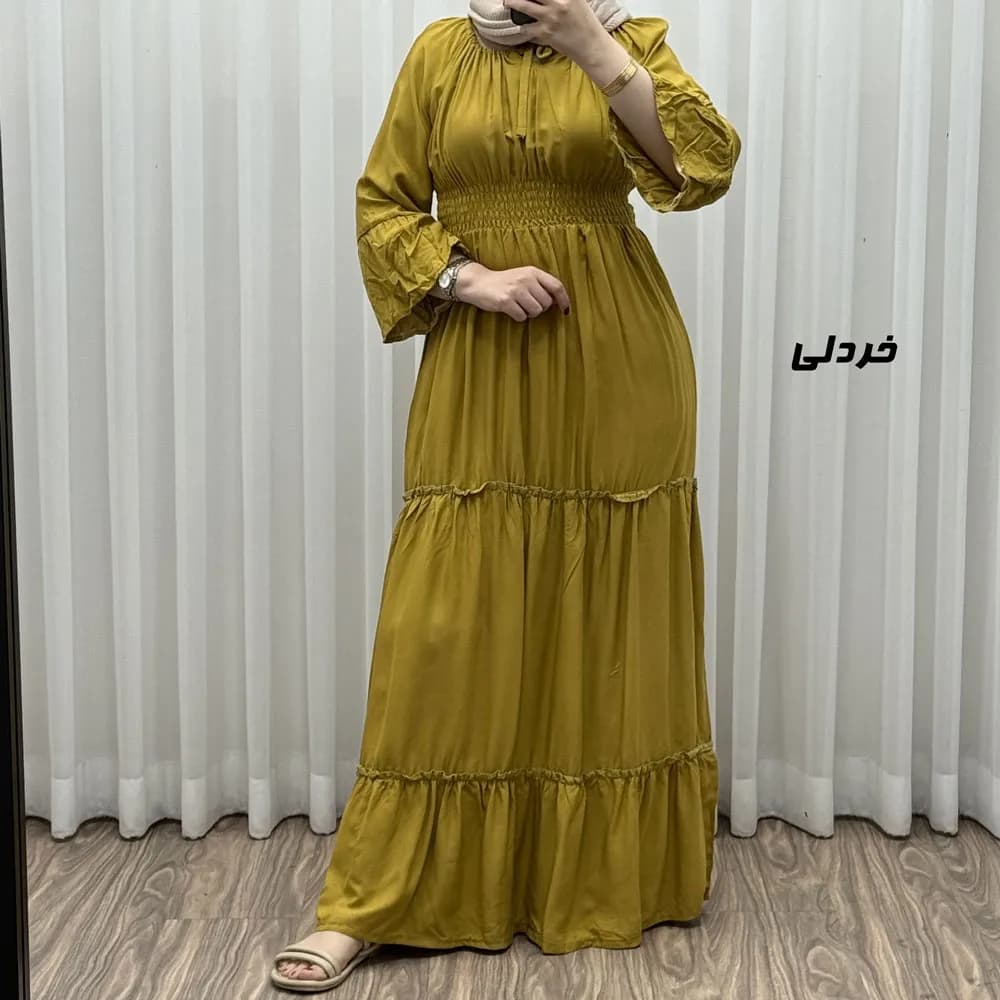 پیراهن ساحلی زنانه نخی مدل پرنسسی فری سایز مناسب تا 48 با کمربند — تصویر ۵