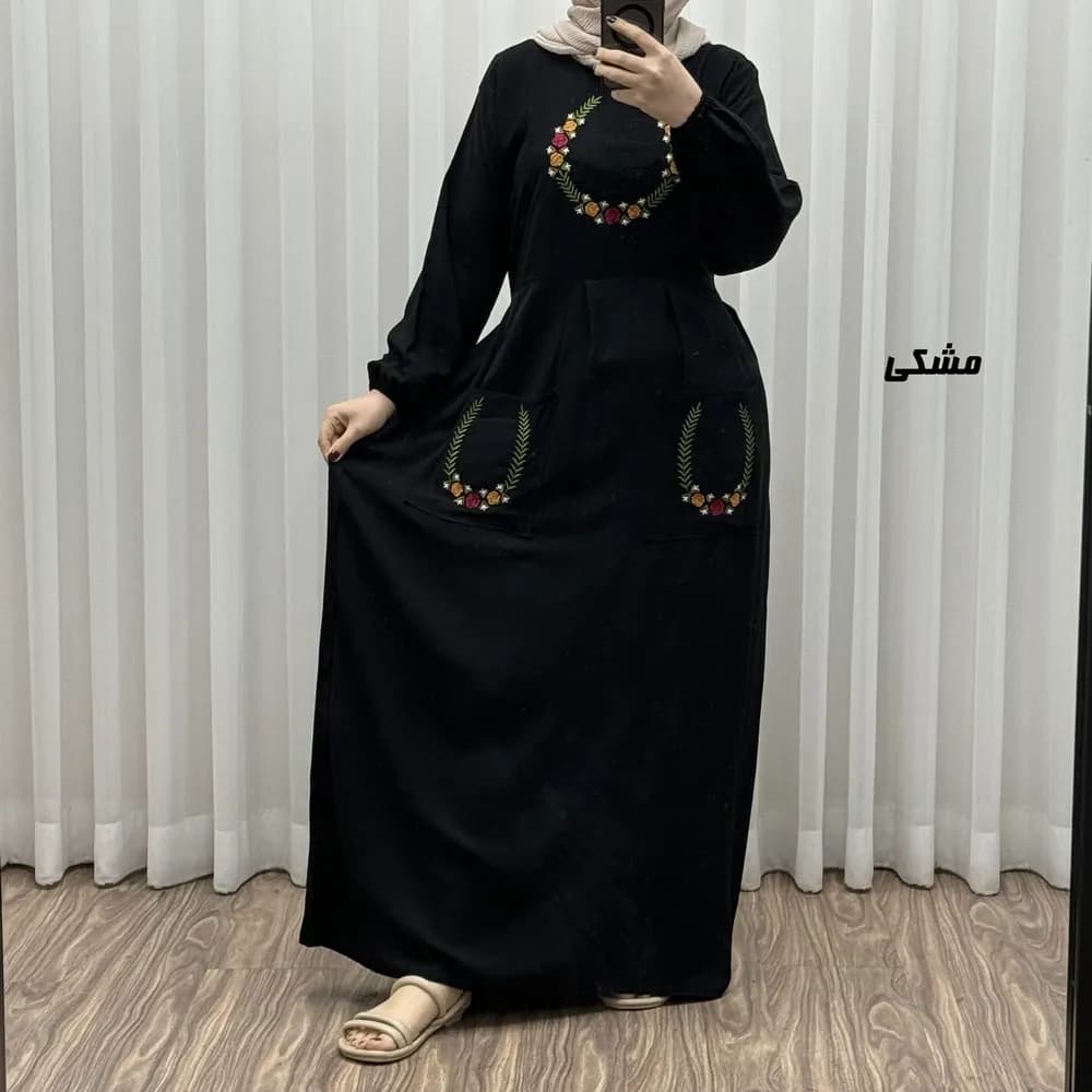 پیراهن نخی گلدوزی زنانه مدل خاطره فری سایز مناسب تا 48 — تصویر ۶
