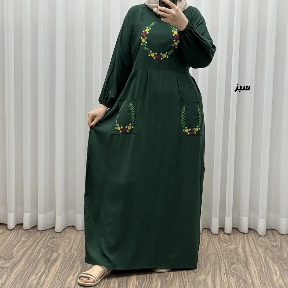 پیراهن نخی گلدوزی زنانه مدل خاطره فری سایز مناسب تا 48
