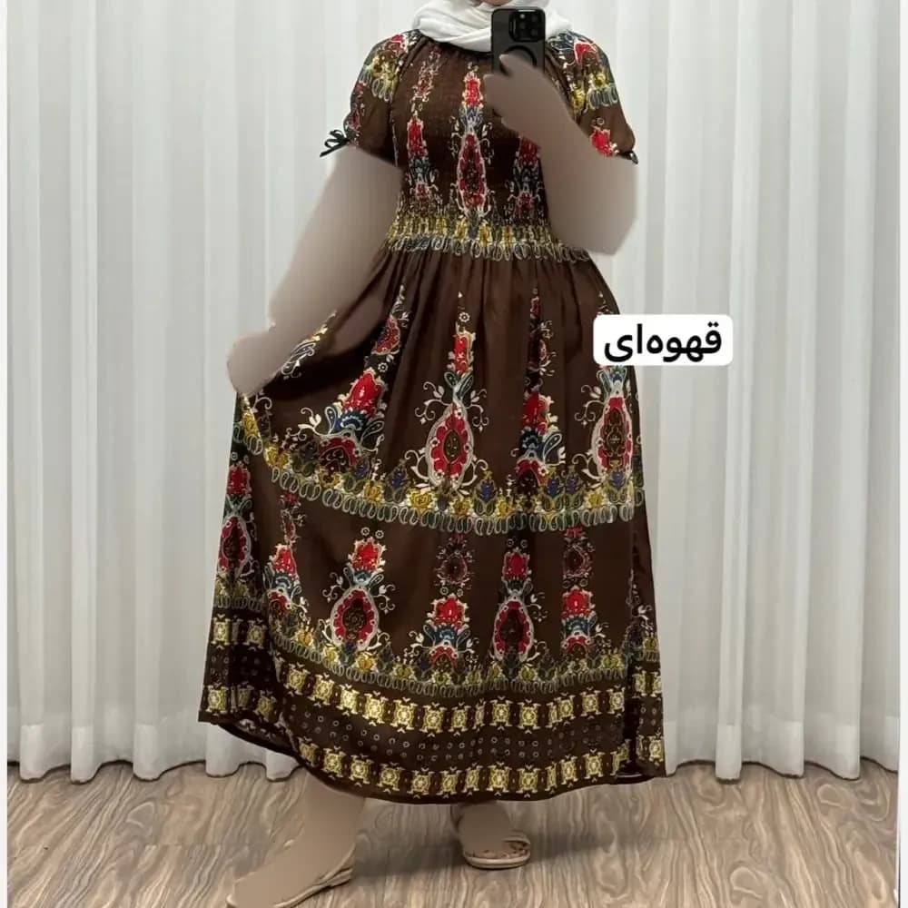 پیراهن کریشه آستین کوتاه زنانه فری سایز تا 52 کمربنددار چهارفصل تنخور شیک و راحت کد 1181 — تصویر ۶