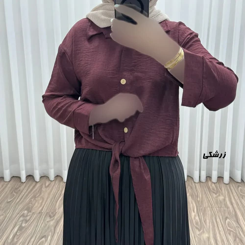 شومیز زنانه گرهای جنس صوفیا فری سایز مناسب تا 46 دکمهدار — تصویر ۵