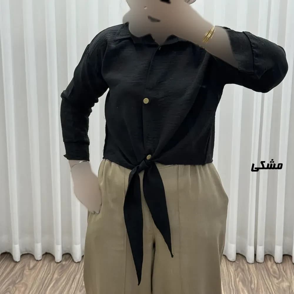 شومیز زنانه گرهای جنس صوفیا فری سایز مناسب تا 46 دکمهدار — تصویر ۳