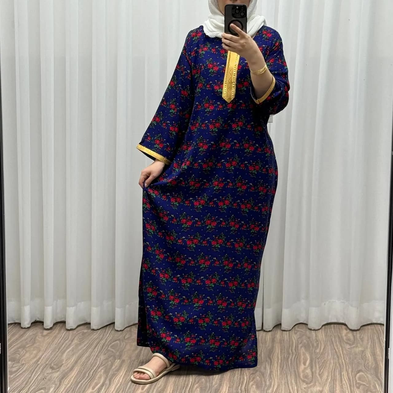 پیراهن نخی ترکمنستان گل نقلی فری سایز تا 54 چهارفصل شیک و راحت طلوبند دار — تصویر ۵