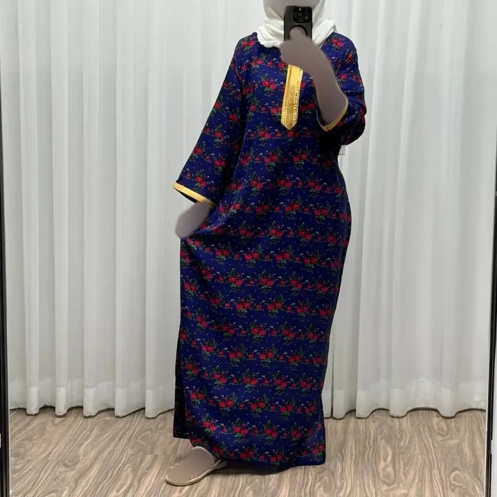 پیراهن نخی ترکمنستان گل نقلی فری سایز تا 54 چهارفصل شیک و راحت طلوبند دار — تصویر ۱۲