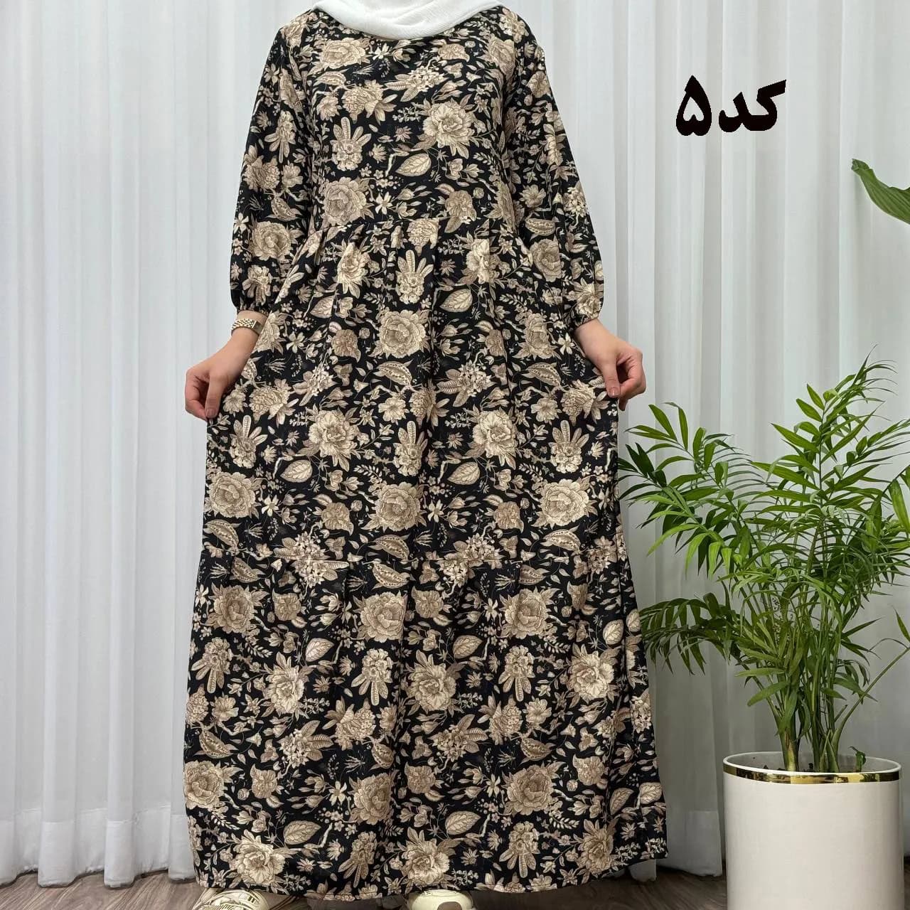 پیراهن ساحلی زنانه بوگاتی مدل دنیا فری سایز تا سایز 50 جنس فلور بوگاتی کمربنددار بدون بدن نما — تصویر ۳