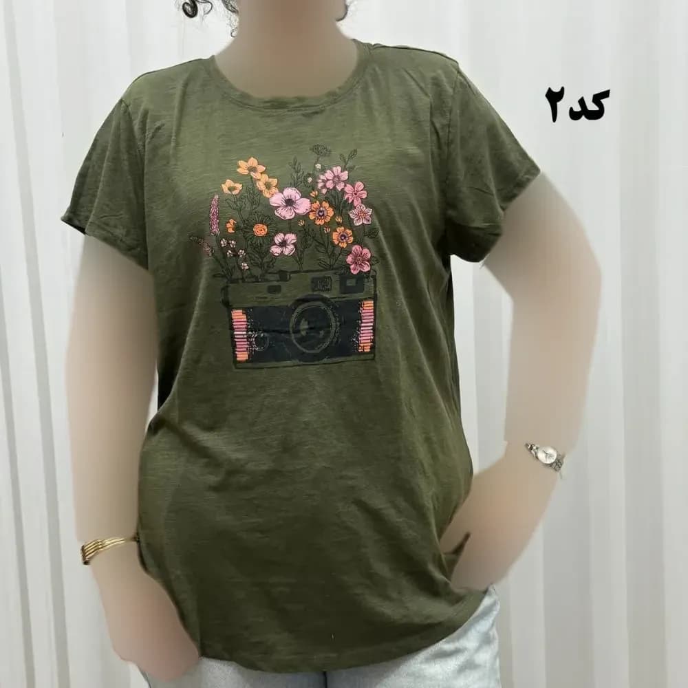 تیشرت طرحدار وارداتی نخ پنبه چهارفصل زنانه دخترانه سایز S تا XXXL کد 1175 — تصویر ۹