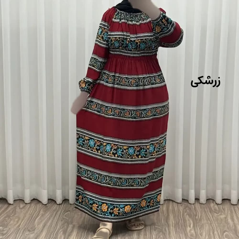 پیراهن ساحلی زنانه نخی مدل نواری فری سایز مناسب تا سایز 50 — تصویر ۴