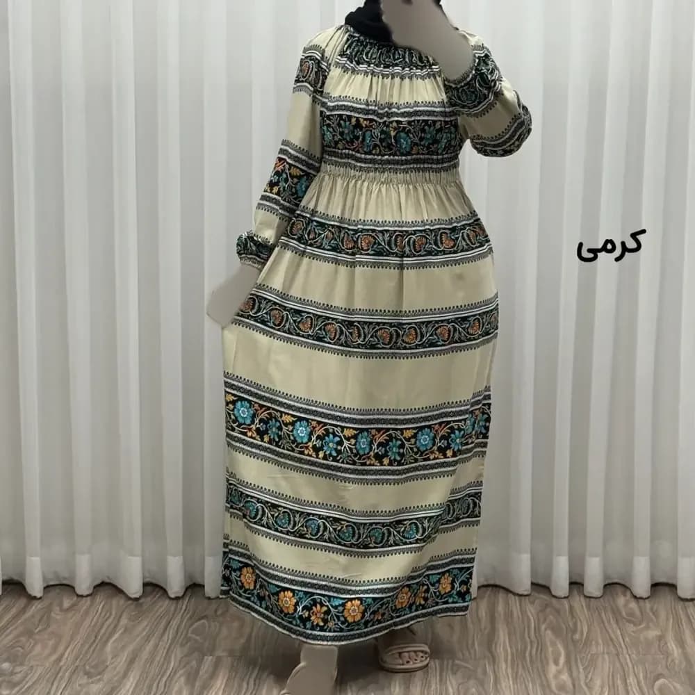 پیراهن ساحلی زنانه نخی مدل نواری فری سایز مناسب تا سایز 50 — تصویر ۳