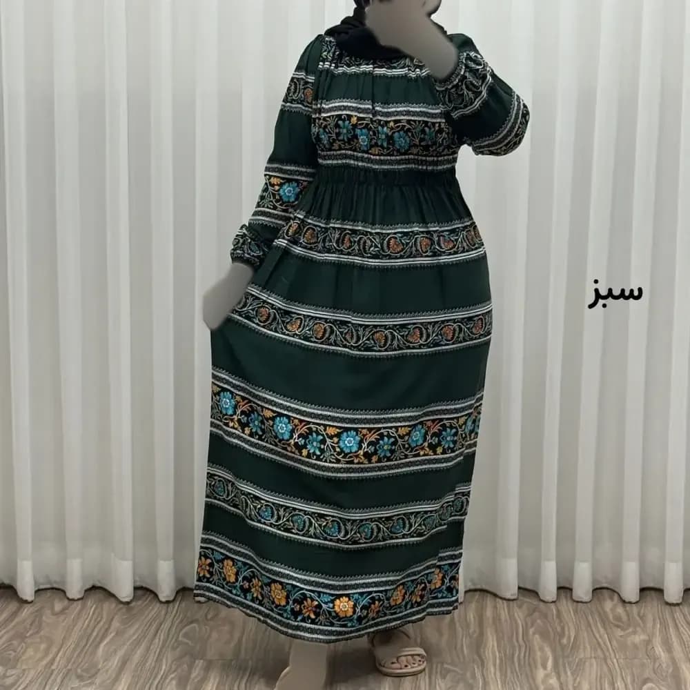پیراهن ساحلی زنانه نخی مدل نواری فری سایز مناسب تا سایز 50 — تصویر ۵