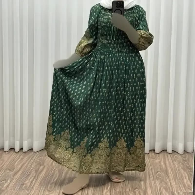 پیراهن کریشه طلاکوب فری سایز تا 52 قد 130 زنانه شیک و راحت چهارفصل بدون آبرفت و رنگ رفت — تصویر ۶