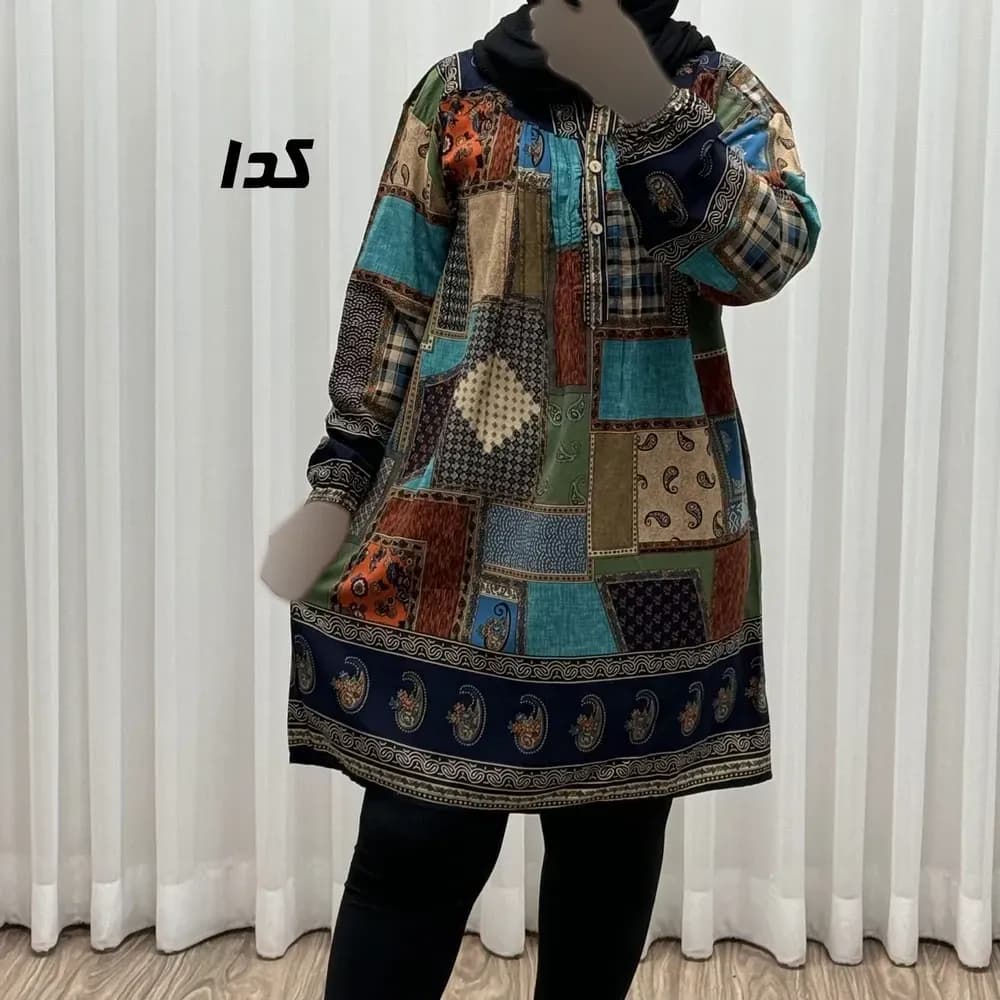 تونیک نخی وارداتی طرح چهل تیکه سایز بزرگ زنانه و دخترانه کد 1612 — تصویر ۸