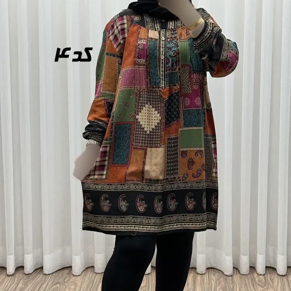 تونیک نخی وارداتی طرح چهل تیکه سایز بزرگ زنانه و دخترانه کد 1612 — تصویر ۵
