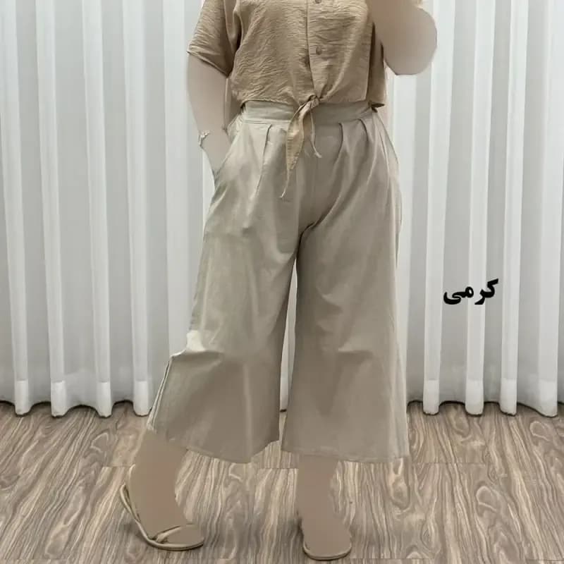 شلوار واید لنین نچرال فری سایز تا 50 تنخور شیک و راحت چهارفصل زنانه مناسب باردار و سایز درشت — تصویر ۹