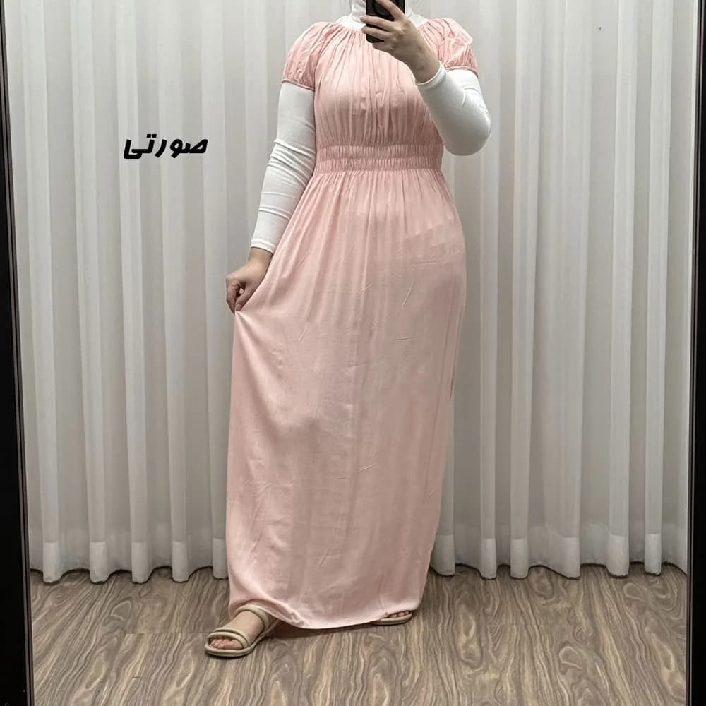 پیراهن ساحلی نخی زنانه و دخترانه آستین کوتاه فری سایز مدل باربی — تصویر ۵