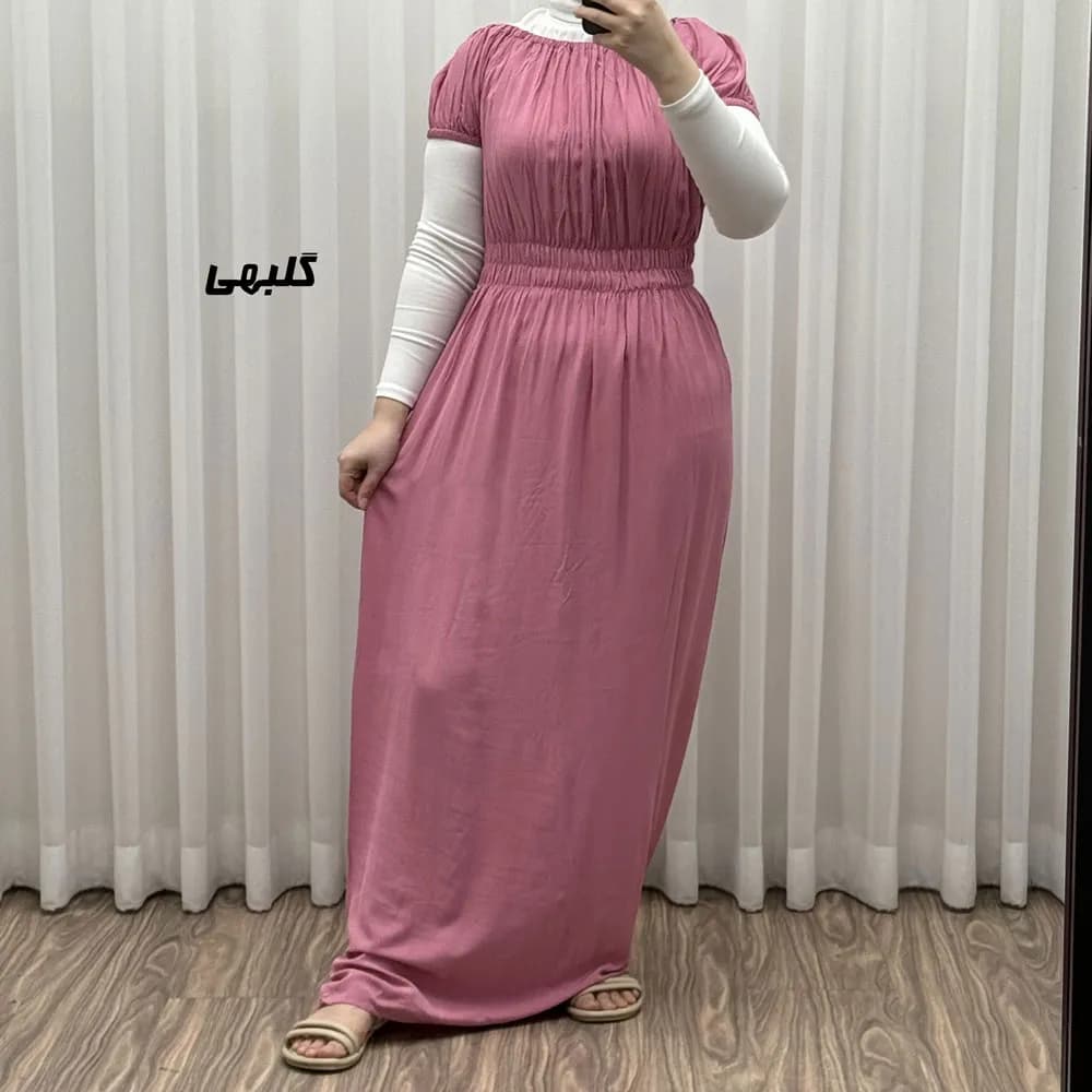 پیراهن ساحلی نخی زنانه و دخترانه آستین کوتاه فری سایز مدل باربی — تصویر ۴