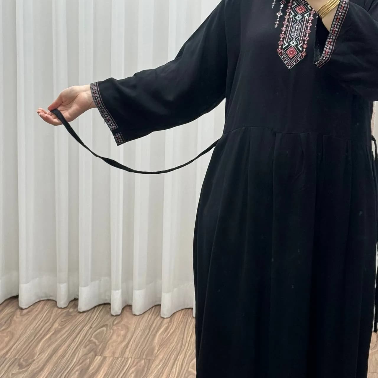 پیراهن ساحلی نخی آتریسا کد 1496 فری سایز تا 46 کمربنددار چهارفصل شیک و راحت بدون سایه اندازی — تصویر ۲