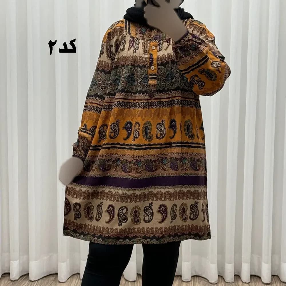 تونیک سایزبزرگ وارداتی مدل ترمه افقی کد 1617 جنس نخی چهارفصل زنانه سایز 6 تا 8 — تصویر ۸