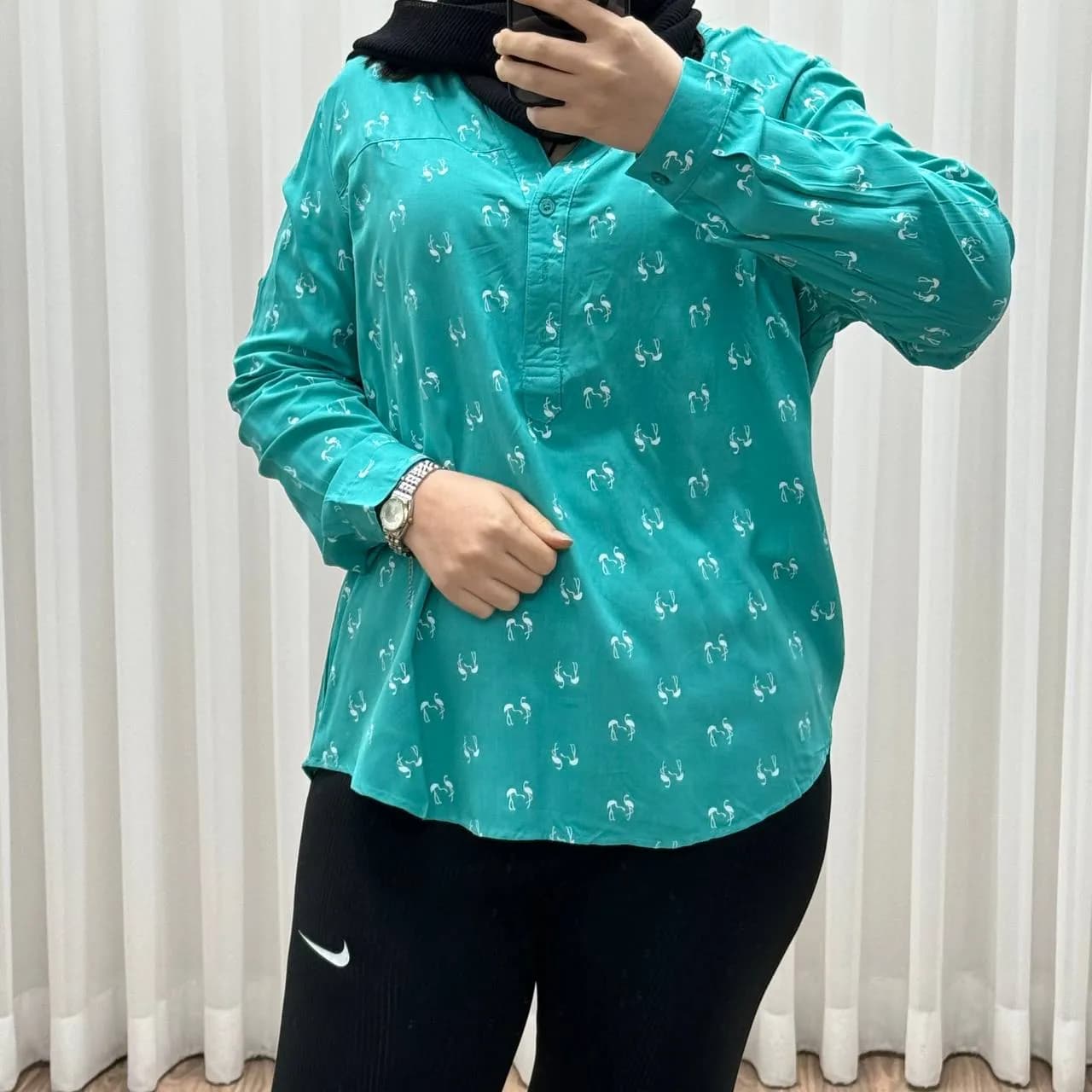 شومیز نخی وارداتی مدل فلامینگو کد 1363 فری سایز تا 50 تنخور شیک و راحت چهارفصل — تصویر ۲