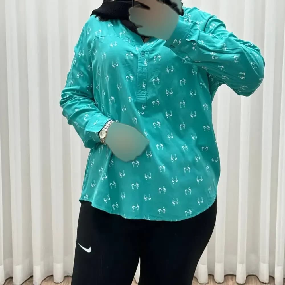 شومیز نخی وارداتی مدل فلامینگو کد 1363 فری سایز تا 50 تنخور شیک و راحت چهارفصل — تصویر ۱۲