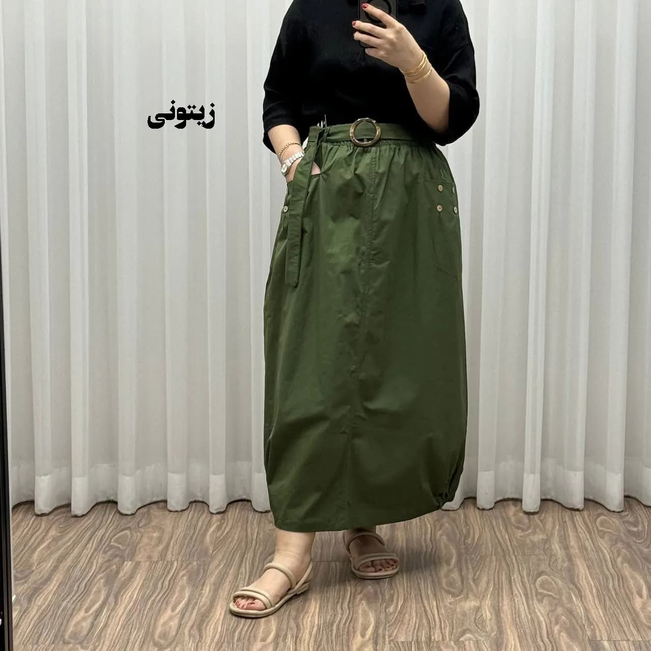 دامن کتان زنانه فری سایز شیک و راحت کد 1301 مناسب تا سایز 48 چهارفصل — تصویر ۴