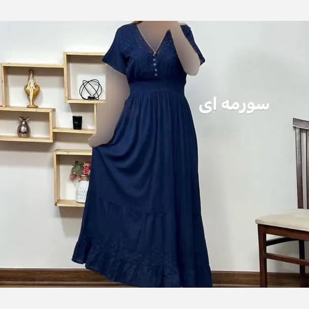 پیراهن ساحلی نخی آستین کوتاه مدل سلن فری سایز مناسب تا 46 — تصویر ۵