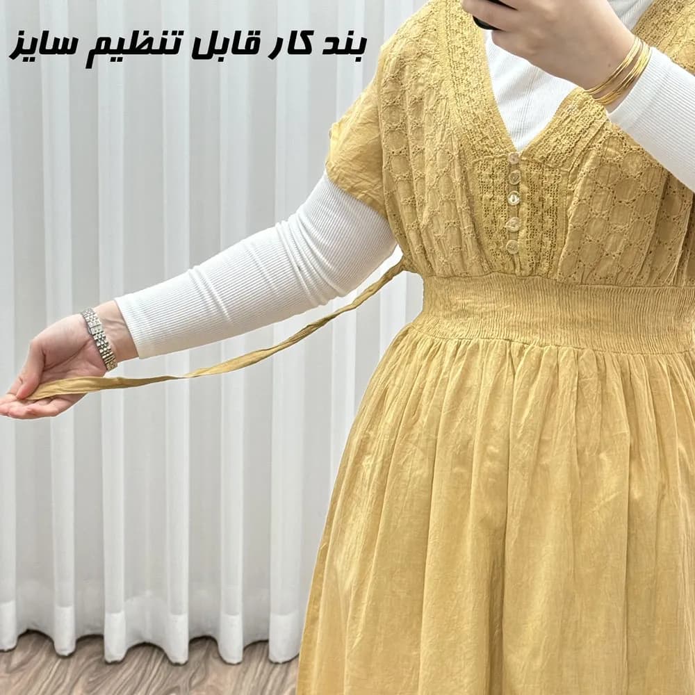 پیراهن ساحلی نخی آستین کوتاه مدل سلن فری سایز مناسب تا 46 — تصویر ۸