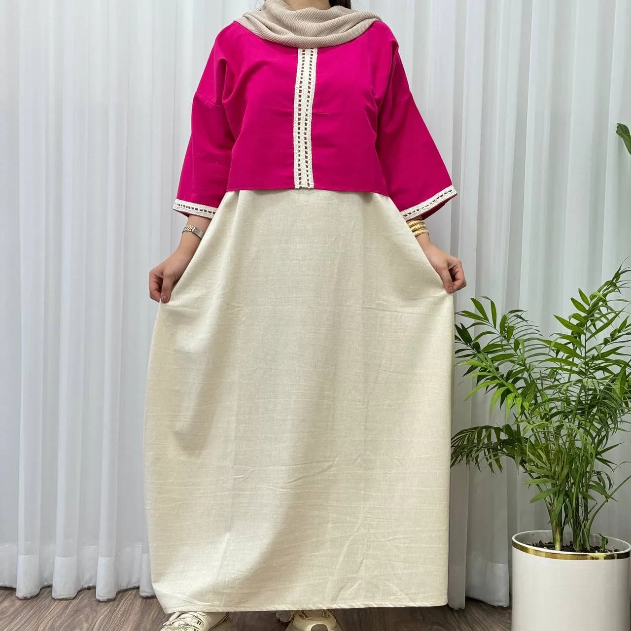 کراپ سارافون نوار گیپور لینن فری سایز مناسب تا سایز 48 تنخور شیک و راحت چهارفصل — تصویر ۳