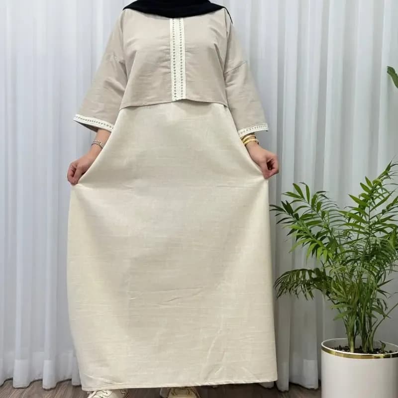 کراپ سارافون نوار گیپور لینن فری سایز مناسب تا سایز 48 تنخور شیک و راحت چهارفصل — تصویر ۱۲