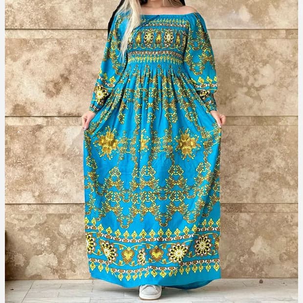 پیراهن کریشه هندی طرح آمیتا فری سایز تا 54 قد 135 شسته شده بدون آبرفت رنگ رفت — تصویر ۲