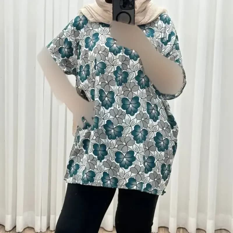 تیشرت نخی سایزبزرگ فری سایز تا 52 قد 90 دور سینه 140 زنانه چهارفصل شیک راحت — تصویر ۱۱