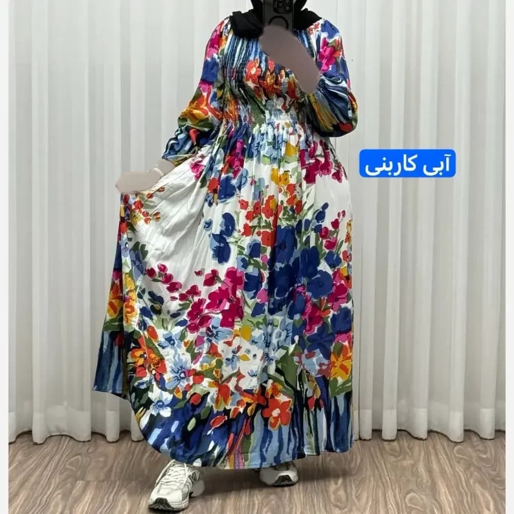 پیراهن ساحلی آبرنگی کریشه فری سایز زنانه آستین بلند تا سایز 54 مناسب چهارفصل شیک و راحت بدون بدن نما — تصویر ۹
