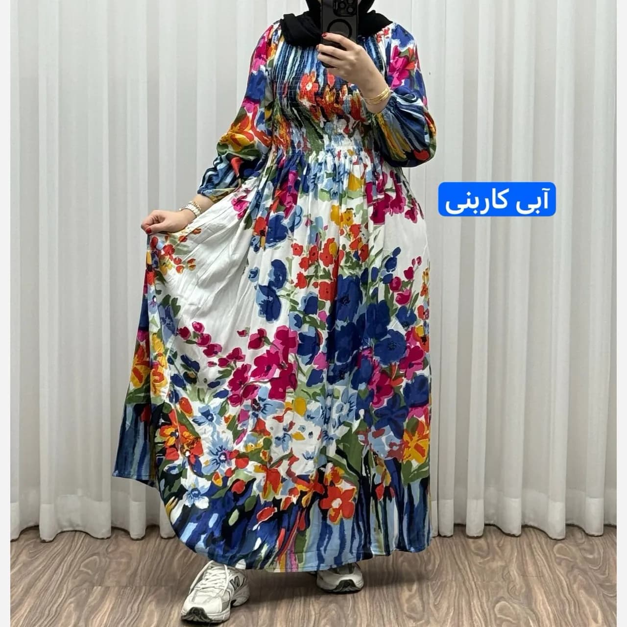 پیراهن ساحلی آبرنگی کریشه فری سایز زنانه آستین بلند تا سایز 54 مناسب چهارفصل شیک و راحت بدون بدن نما — تصویر ۳