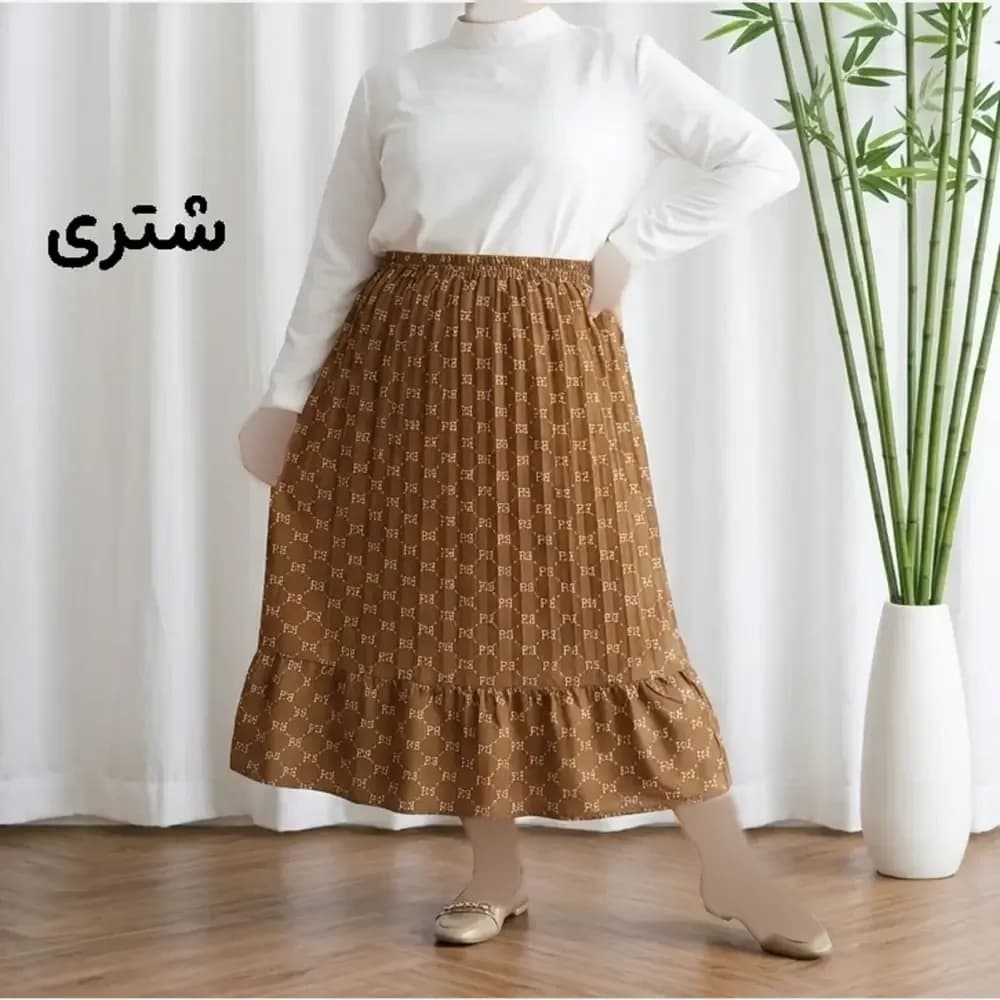 دامن پارچه خارجی مدل Fendi کد 1368 فری سایز تا 48 قد 97 سانتیمتر جنس پفکی چهارفصل زنانه شیک راحت — تصویر ۱۰