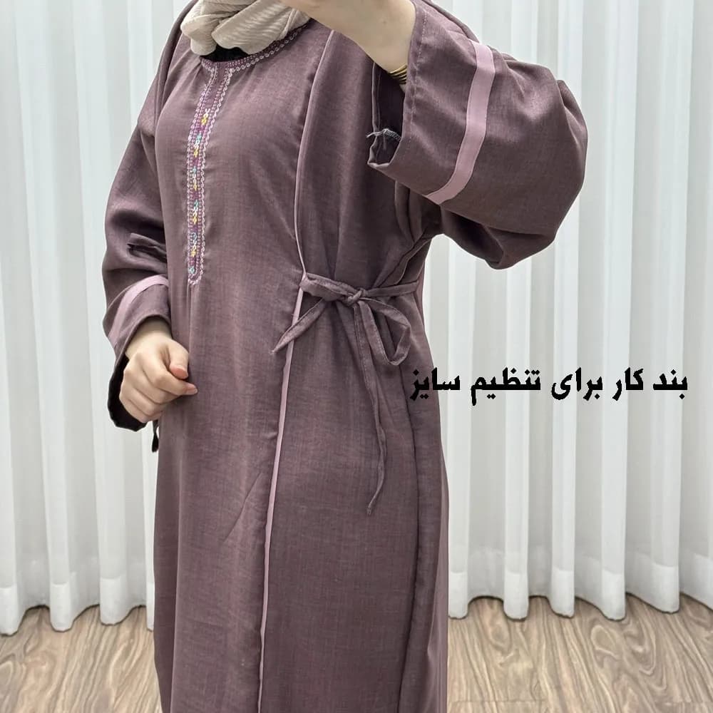 پیراهن نخی گلدوزی یال صوفیا فری سایز تا 52 بنددار چهارفصل زنانه شیک — تصویر ۲