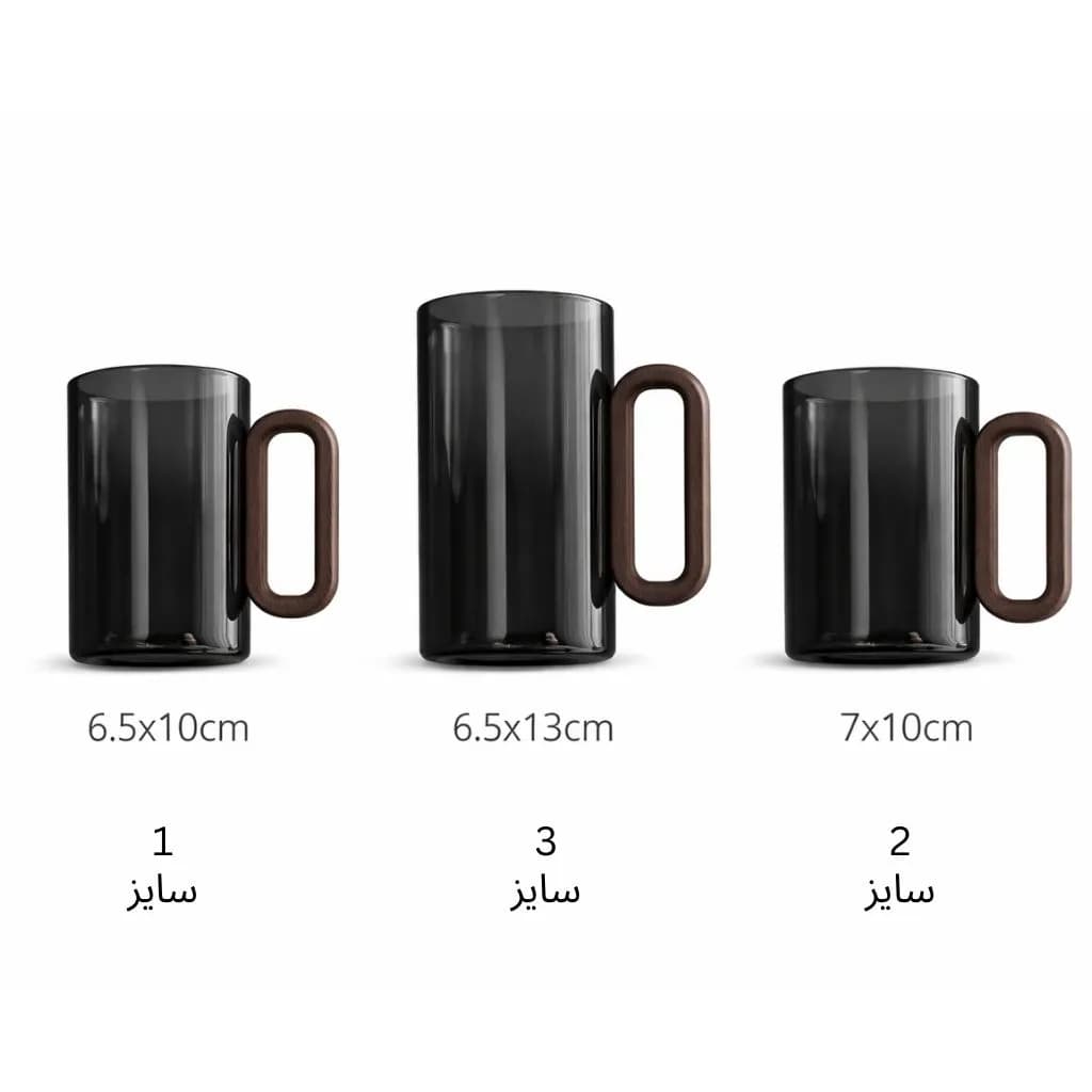 لیوان پیرکس دسته چوبی مینیمال | ماگ شفاف m191 — تصویر ۵