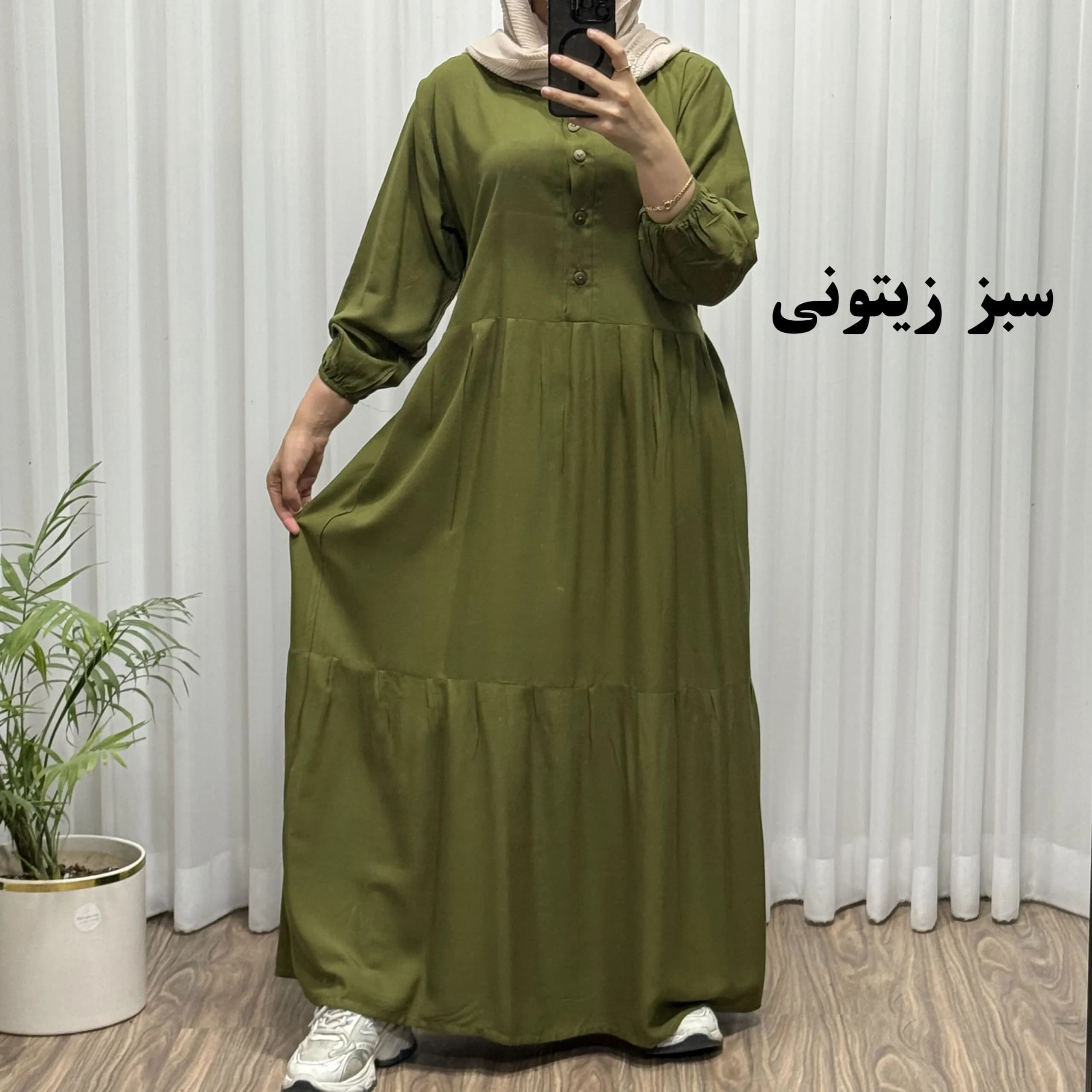 پیراهن ساحلی جلو دکمه نخی شسته شده فری سایز تا 46 بدون آبرفت و رنگ رفت کمربند دار تن خور شیک — تصویر ۸