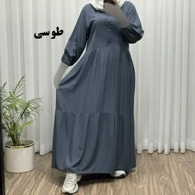 پیراهن ساحلی جلو دکمه نخی شسته شده فری سایز تا 46 بدون آبرفت و رنگ رفت کمربند دار تن خور شیک — تصویر ۱۰