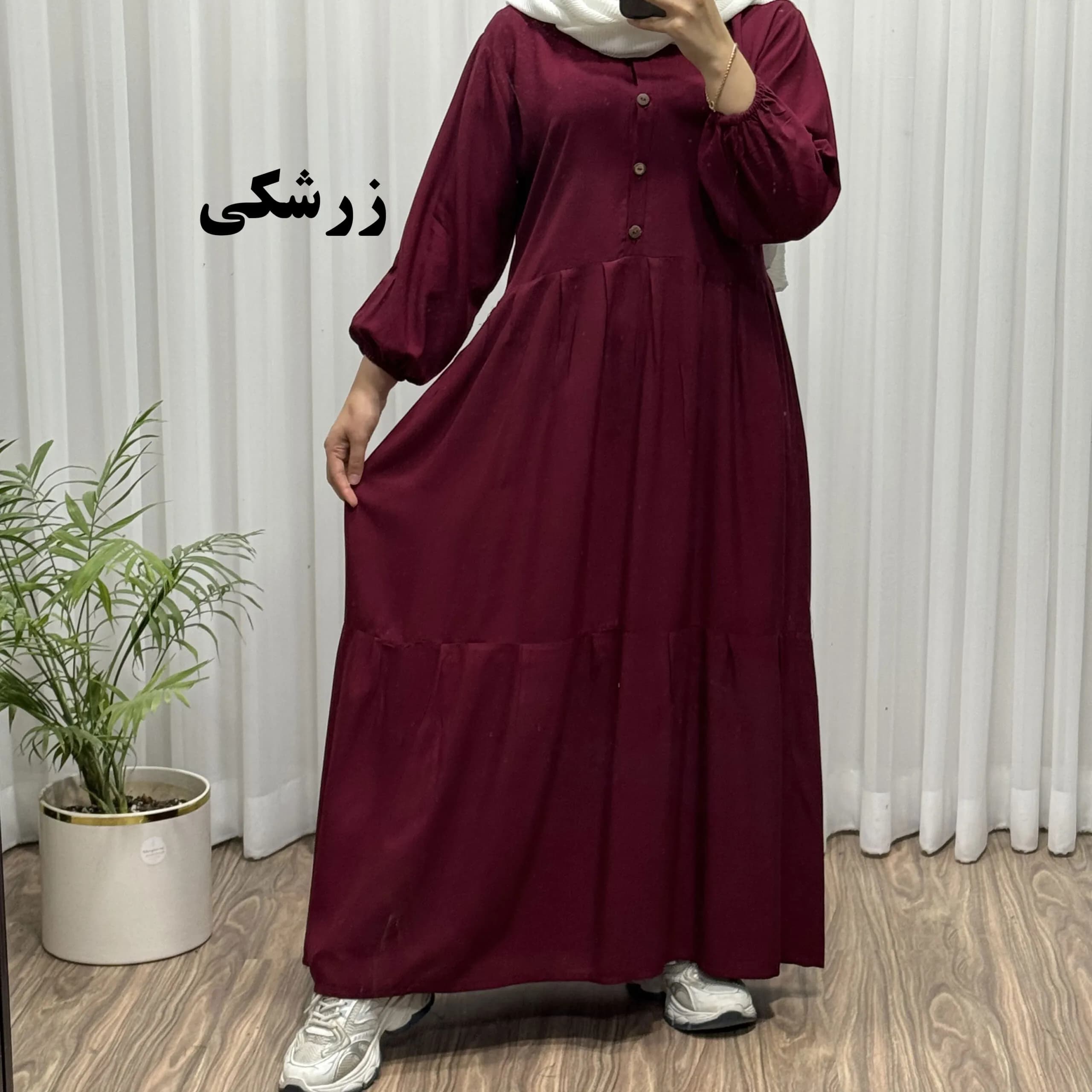 پیراهن ساحلی جلو دکمه نخی شسته شده فری سایز تا 46 بدون آبرفت و رنگ رفت کمربند دار تن خور شیک — تصویر ۴