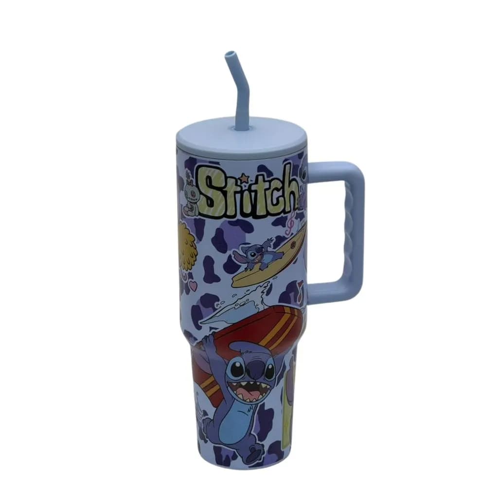 تامبلر استیچ طرح پلنگی 1200ml با نی فلزی — تصویر ۲