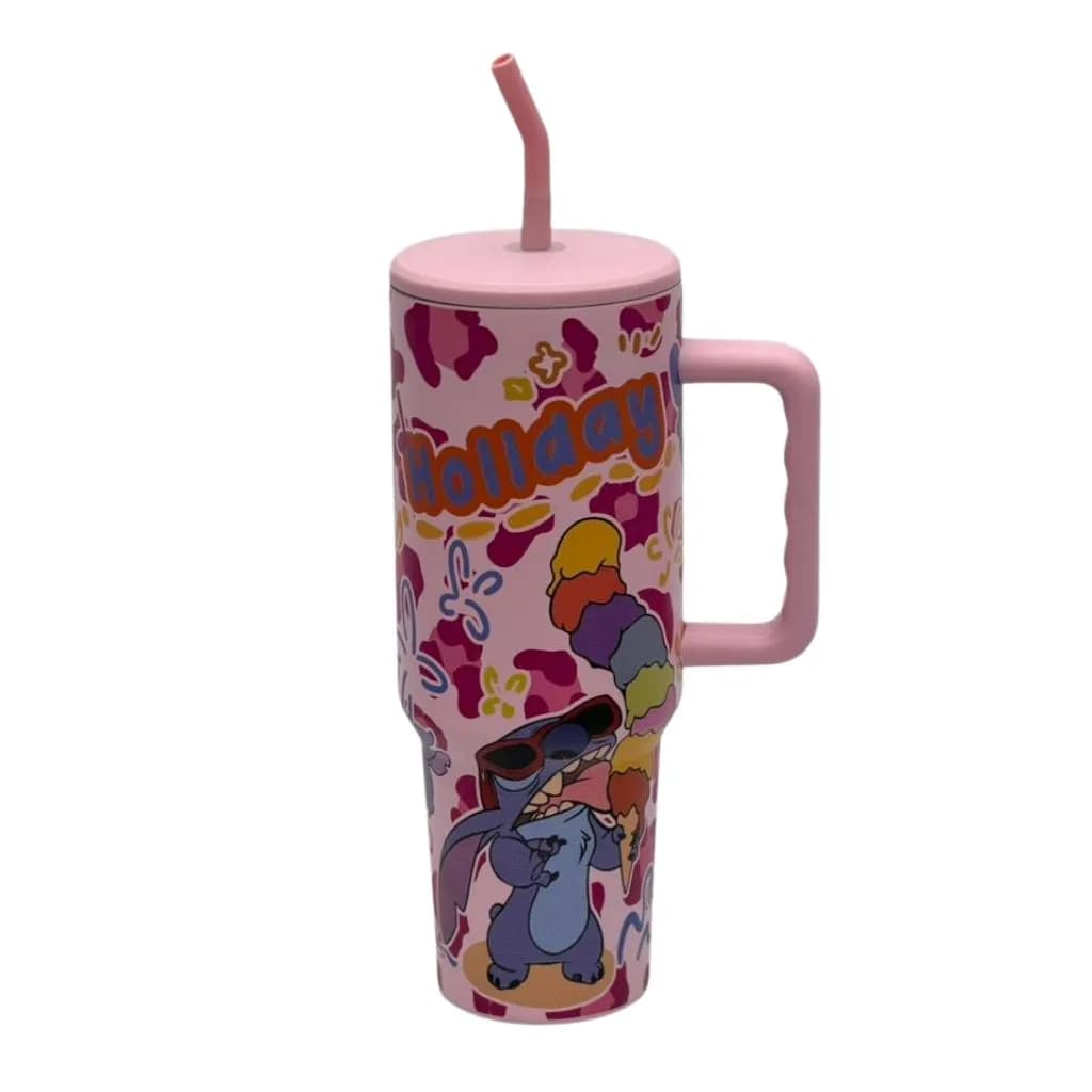 تامبلر استیچ طرح پلنگی 1200ml با نی فلزی — تصویر ۶