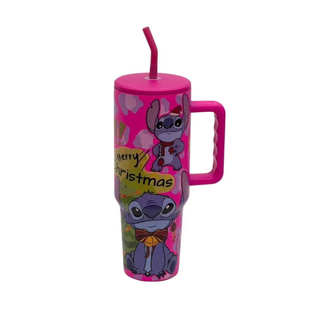 تامبلر استیچ طرح پلنگی 1200ml با نی فلزی — تصویر ۴