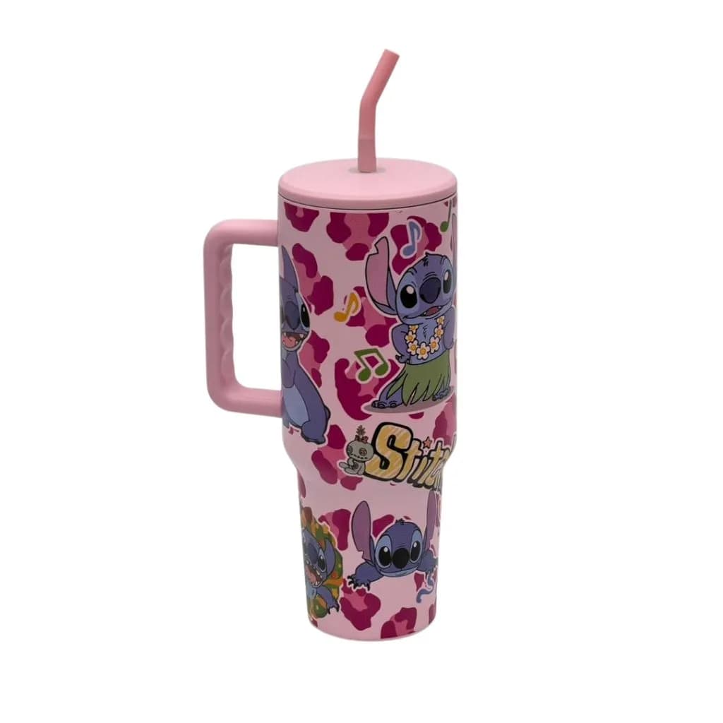 تامبلر استیچ طرح پلنگی 1200ml با نی فلزی — تصویر ۷