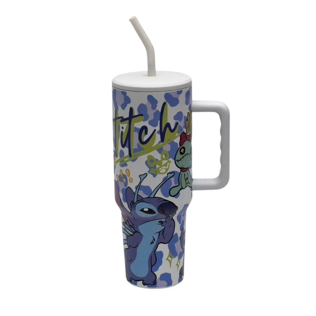 تامبلر استیچ طرح پلنگی 1200ml با نی فلزی — تصویر ۸